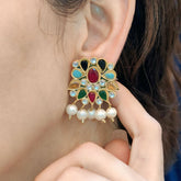 Noor Kundan Earrings – Multicolor Pearl Drop Collection